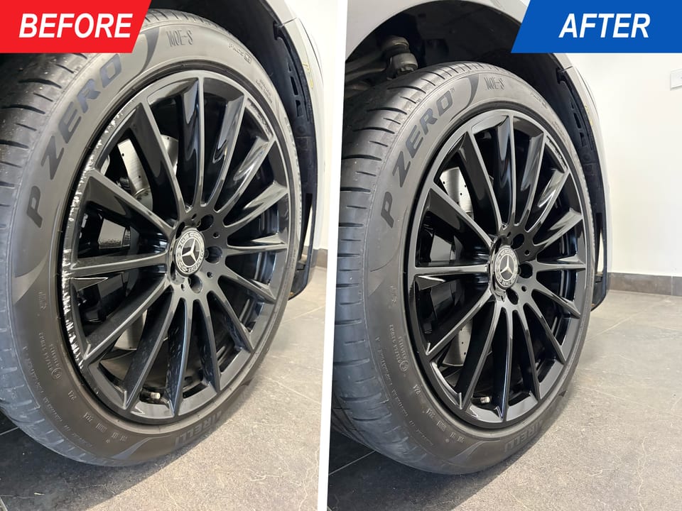 Mercedes alloy wheel damage before and after repair